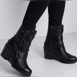 SOREL After Hours Wedge Leather Moto Bootie